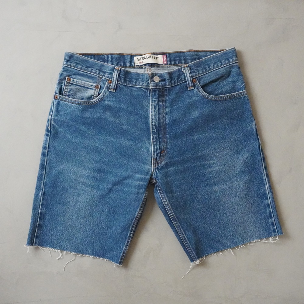 Levis 505 Straight Fit Cut Off Shorts Mens 36 Blue Denim Medium Wash Vintage